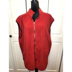 Izod Men's Fleece Red Zip Up Vest XXL Pockets Logo Preppy Sporty Golf Outdoors
